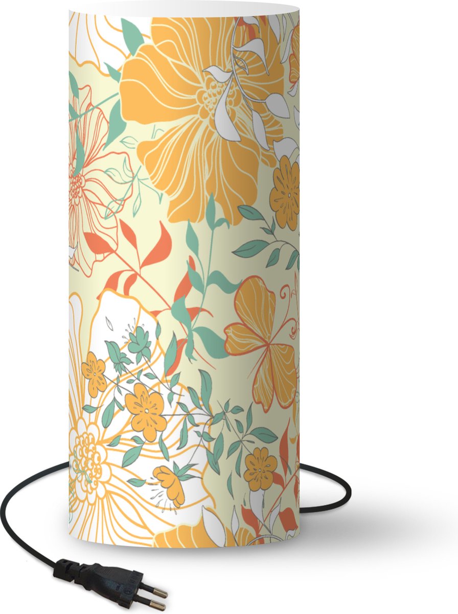 Lamp - Nachtlampje - Tafellamp slaapkamer - Bloemen - Patronen - Vlinders - 33 cm hoog - Ø14.3 cm - Inclusief LED lamp