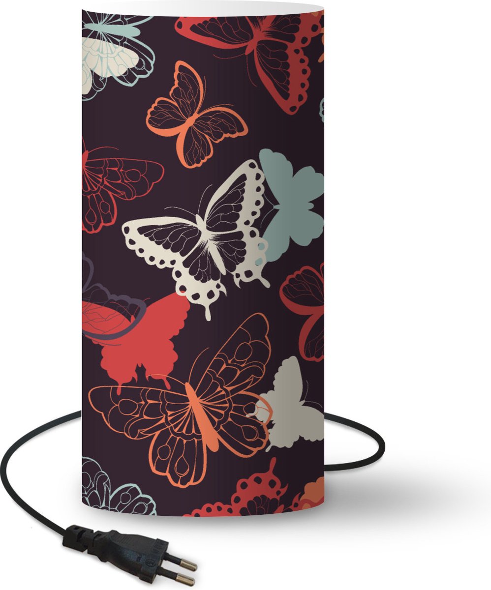 Lamp - Nachtlampje - Tafellamp slaapkamer - Vlinders - Patronen - Abstract - 33 cm hoog - Ø15.9 cm - Inclusief LED lamp