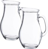 2x stuks karaffen/schenkkannen 1 liter van glas bol model - Waterkannen - Sapkannen