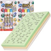 200x Cartes de bingo numéros 1-90 dont 6x marqueurs de bingo bleu/jaune/rouge