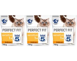 3x Perfect Fit - Sensitive Adult 1+ Brokjes - Kalkoen - Kattenvoer - 750g