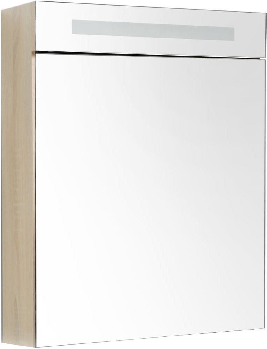 QUALITA-LINE SPIEGELKAST MET LED VERLICHTING INCL. OPBOUW STOPCONTACT SCHAKELAAR 60 LIGHT WOOD (SCHANIER RECHTS)))