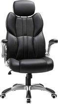 Bureaustoel, ergonomische bureaustoel, gamestoel, draaistoel, inklapbare armleuningen, in hoogte verstelbare hoofdsteun, belastbaar tot 150 kg, zwart OBG65BK