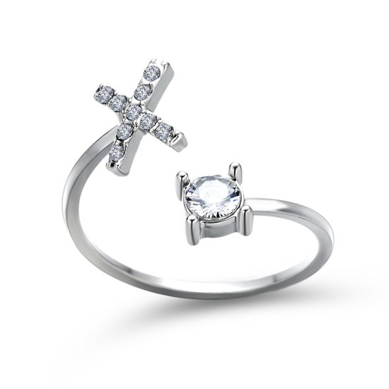Ring met letter X - Ring met steen - Aanschuifring - Zilver kleurig - Ring Zilver dames - Cadeau voor vriendin - Vrouw - Sieraad meisje - Mooie ring tieners - Alfabet ring X - Ring met initiaal