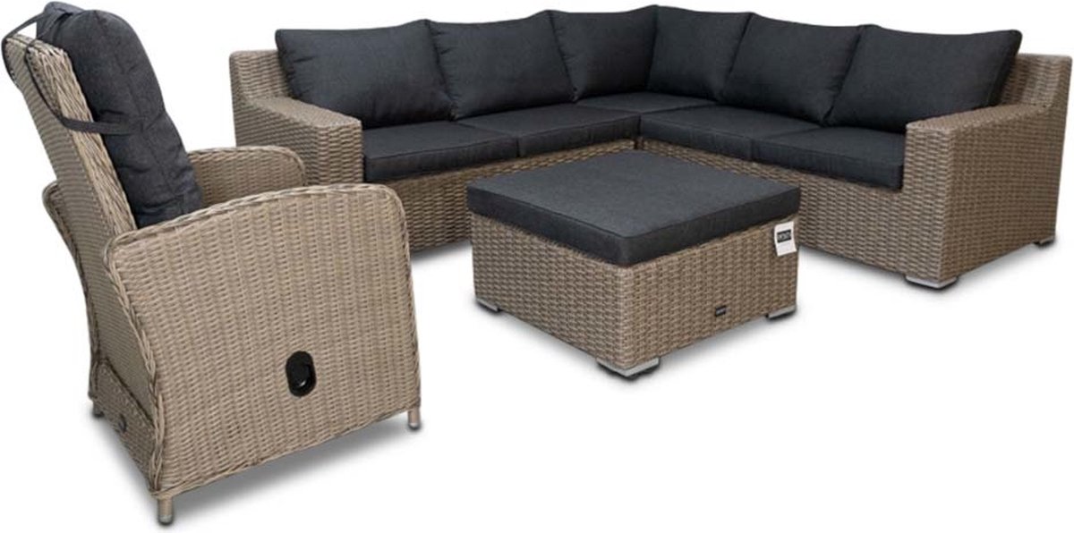 Denza Furniture Nashville luxe lounge hoekbank tuin incl Nola stoel 5-delig | 255x255cm | New Kobo | 6 personen