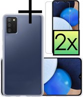 Hoes Geschikt voor Samsung A03s Hoesje Cover Siliconen Back Case Hoes Met 2x Screenprotector - Transparant