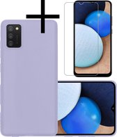 Hoes Geschikt voor Samsung A02s Hoesje Cover Siliconen Back Case Hoes Met Screenprotector - Lila