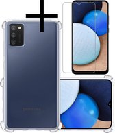 Hoes Geschikt voor Samsung A02s Hoesje Siliconen Cover Shock Proof Back Case Shockproof Hoes Met Screenprotector - Transparant