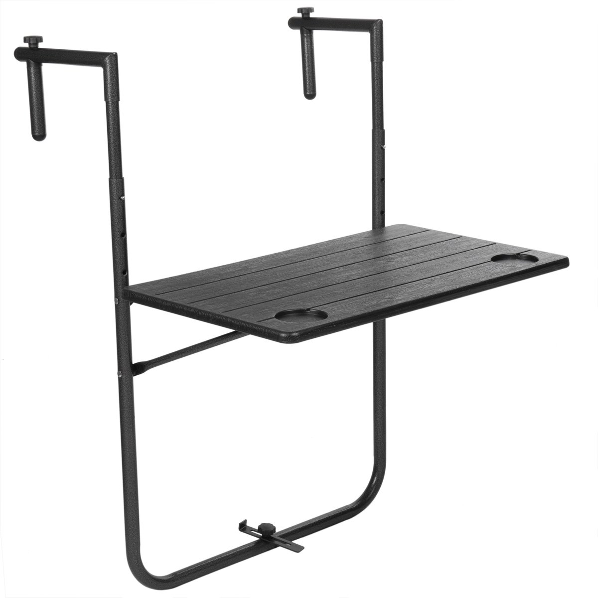 PrimeMatik - Verstelbare rechthoekige tafel voor balkon 60x36cm zwart