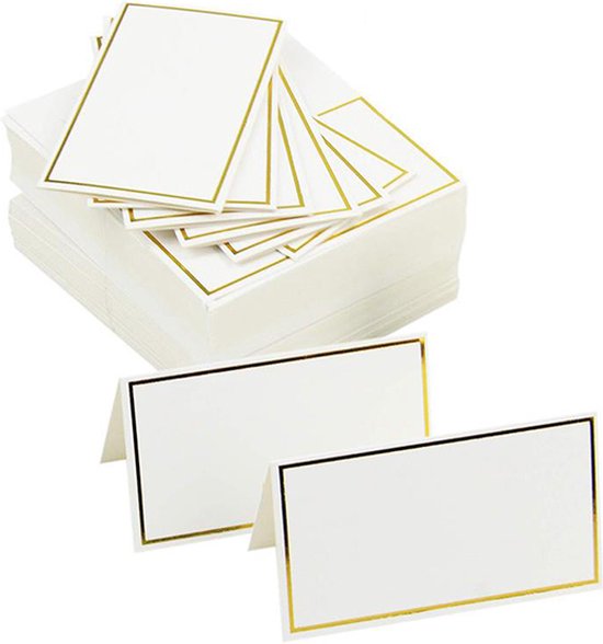 Fractie abstract Voorstellen Naamkaartjes tafelschikking 25 stuks bruiloft - Babydouche tafelkaartjes  goud wit -... | bol.com