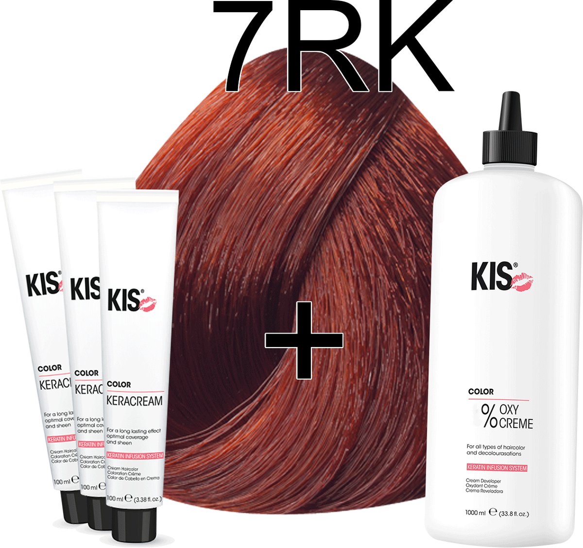 Haarverf set LARGE - 7RK Middel rood koper blond | KIS - (3 x haarverf & 1L watersofperoxide)