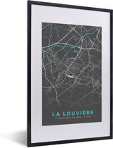 Fotolijst incl. Poster - Plattegrond – La Louvière – Blauw – Stadskaart - Kaart - 40x60 cm - Posterlijst