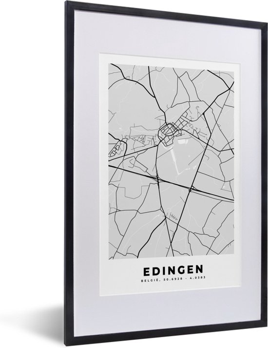 Fotolijst incl. Poster Zwart Wit- België – Edingen – Stadskaart – Kaart ...