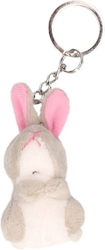 Pluche grijze konijn/haas knuffel sleutelhanger 6 cm - Speelgoed dieren sleutelhangers