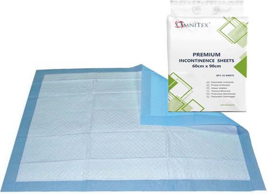 OmniTex - Coussinets d'incontinence de qualité supérieure - Coussinets d'incontinence jetables - protège-matelas 60 x 90 cm - 1400 ml - 25 pièces