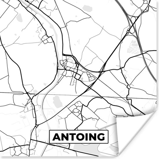 Poster Zwart Wit – België – Plattegrond – Stadskaart – Kaart – Antoing - 75x75 cm