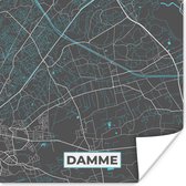 Poster België – Damme – Stadskaart – Kaart – Blauw – Plattegrond - 75x75 cm