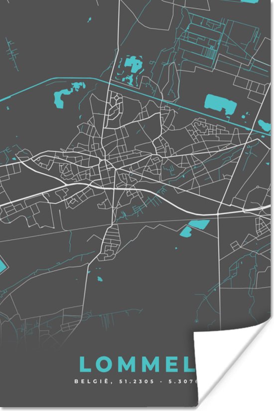 Affiche België – Lommel – City Map – Map – Blauw – Carte - 120x180 cm XXL