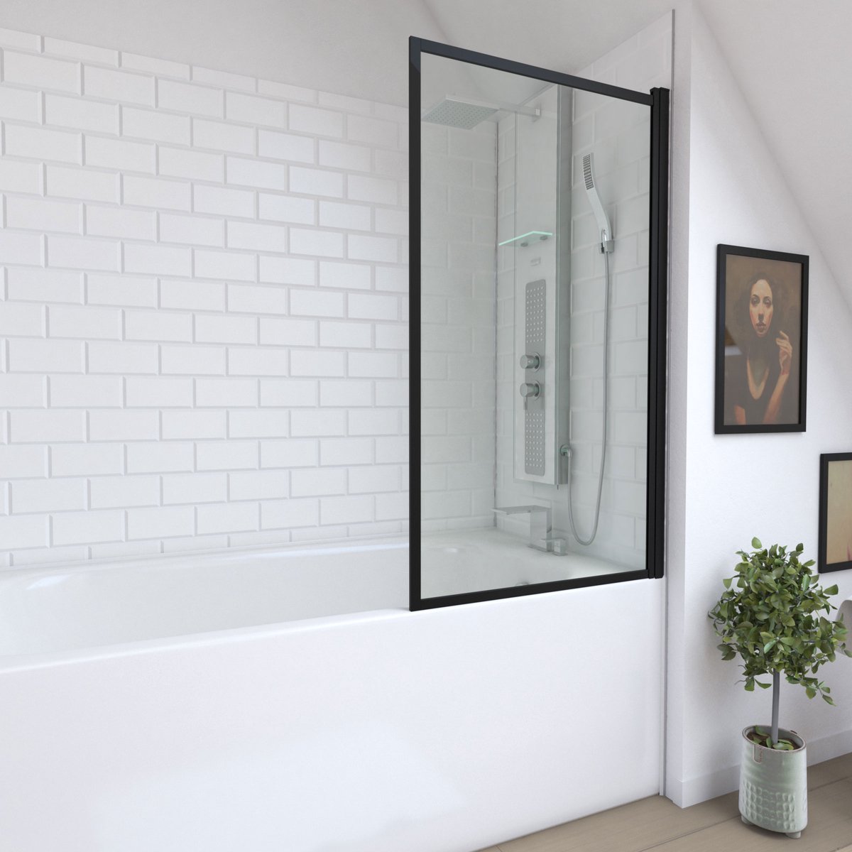 Pare baignoire rabattable 75x130cm - Finition Noir Mat - DARK CONTOURING SCREEN