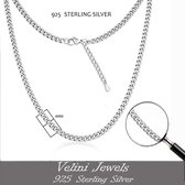 Velini jewels-4MM Cubaanse halsketting-925 Zilver gerodineerd Ketting- roestvrij ketting-70 cm +5cm verlengstukmet anker slot
