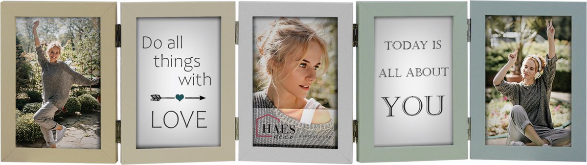 HAES DECO - Houten multi Fotolijst Basel voor 5 foto's 10x15 (formaat 63x17,3 cm) - SN855HS