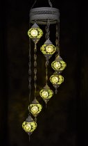 Hanglamp multicolour groen glas mozaïek Oosterse lamp kroonluchter Crèmewit 7 bollen