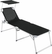 Luxiqo® Ligstoel met Zonnescherm - Ligstoel – Stretcher – Loungestoel – Tuinstoel Inklapbaar – Verstelbaar – Zwart