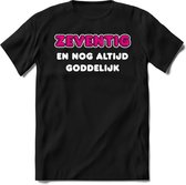 70 Jaar Goddelijk - Feest kado T-Shirt Heren / Dames - Wit / Roze - Perfect Verjaardag Cadeau Shirt - grappige Spreuken, Zinnen en Teksten. Maat L