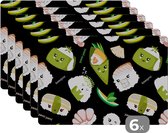Placemat - Placemats kunststof - Kawaii - Sushi - Patronen - 45x30 cm - 6 stuks - Hittebestendig - Anti-Slip - Onderlegger - Afneembaar
