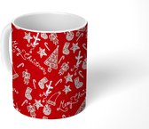 Mok - Koffiemok - Christmas - Rood - Wit - Patronen - Feest - Mokken - 350 ML - Beker - Koffiemokken - Theemok