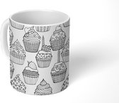 Mok - Koffiemok - Eten - Patroon - Zwart - Wit - Mokken - 350 ML - Beker - Koffiemokken - Theemok