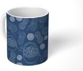 Mok - Koffiemok - Breien - Blauw - Wol - Patronen - Mokken - 350 ML - Beker - Koffiemokken - Theemok