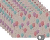 Placemat - Placemats kunststof - Patronen - Verjaardag - Ballonnen - 45x30 cm - 6 stuks - Hittebestendig - Anti-Slip - Onderlegger - Afneembaar