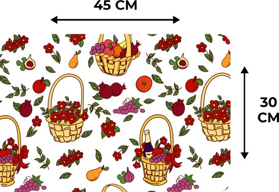 Set de Table - Napperons en Plastique - Panier - Fruits - Motifs - 45x30 cm - 6 pièces - Résistant à la Chaleur - Antidérapant - Pad - Amovible