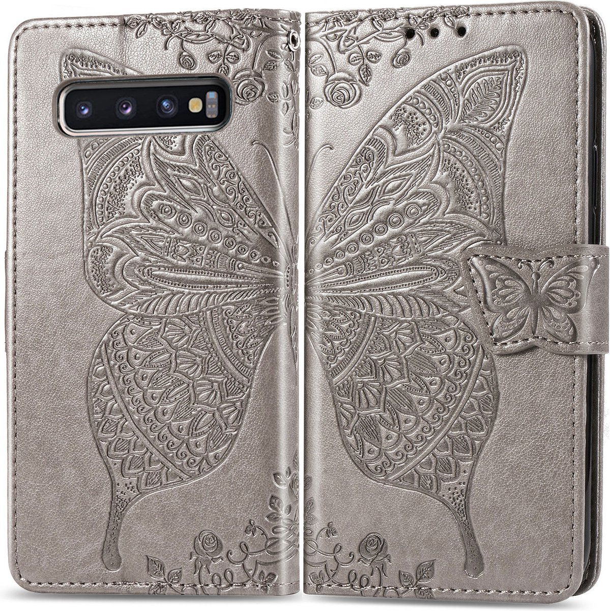 Bookcase geschikt voor Samsung Galaxy S10 - Grijs - Vlinder - Portemonnee Hoesje