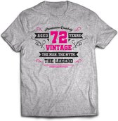 72 Jaar Legend - Feest kado T-Shirt Heren / Dames - Antraciet Grijs / Roze - Perfect Verjaardag Cadeau Shirt - grappige Spreuken, Zinnen en Teksten. Maat XL