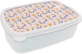 Broodtrommel Wit - Lunchbox - Brooddoos - Bloemen - Patronen - Zomer - 18x12x6 cm - Volwassenen