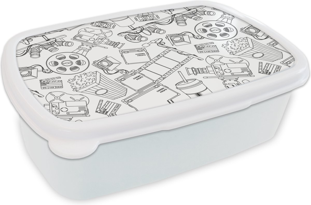 Broodtrommel Wit - Lunchbox - Brooddoos - Film - TV - Patroon - 18x12x6 cm - Volwassenen