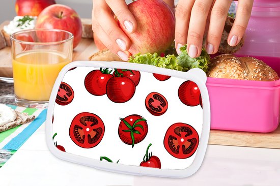 Broodtrommel Roze - Lunchbox - Brooddoos - Rood - Patronen - Tomaten - 18x12x6 cm - Kinderen - Meisje