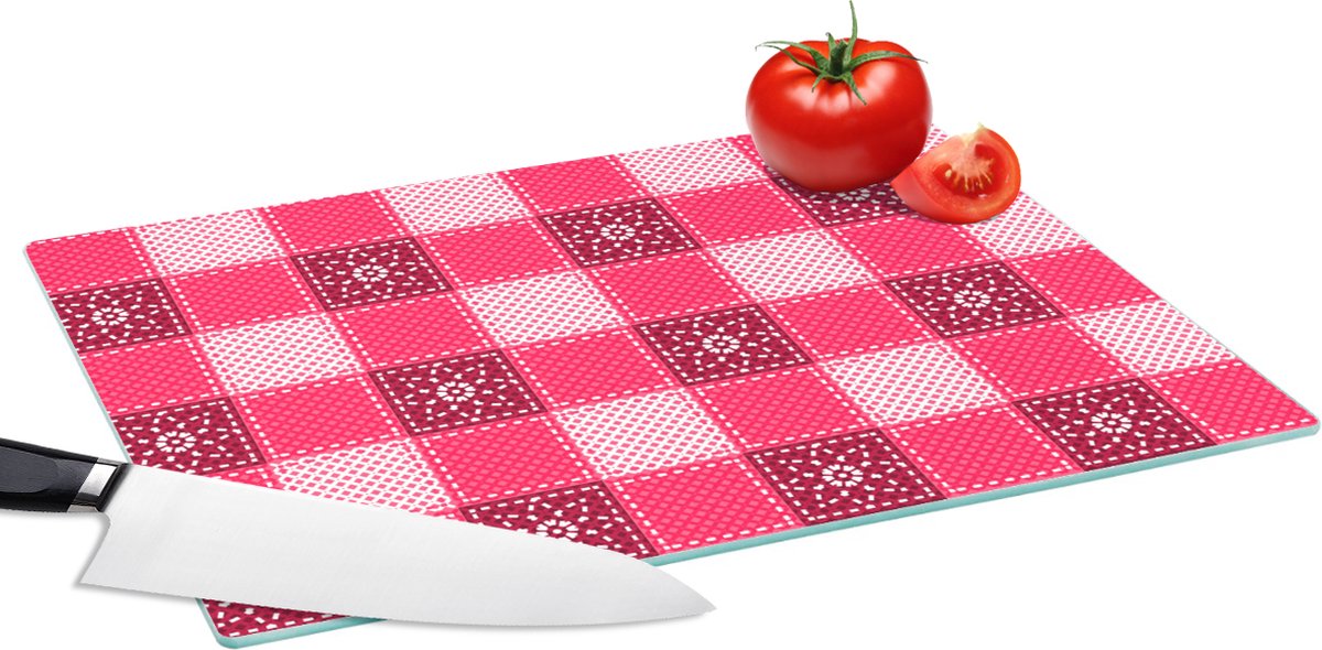 Glazen Snijplank - 39x28 - Roze - Patronen - Bloemen - Snijplanken Glas