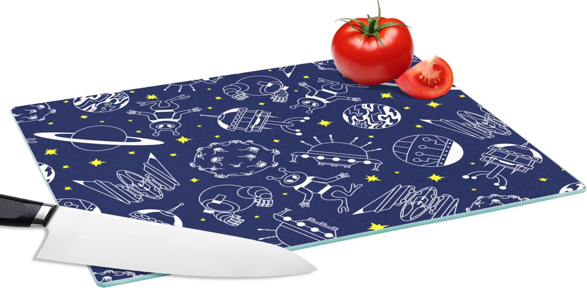 Glazen Snijplank - 39x28 - Ruimte - Sterren - Patronen - Planeten - Snijplanken Glas