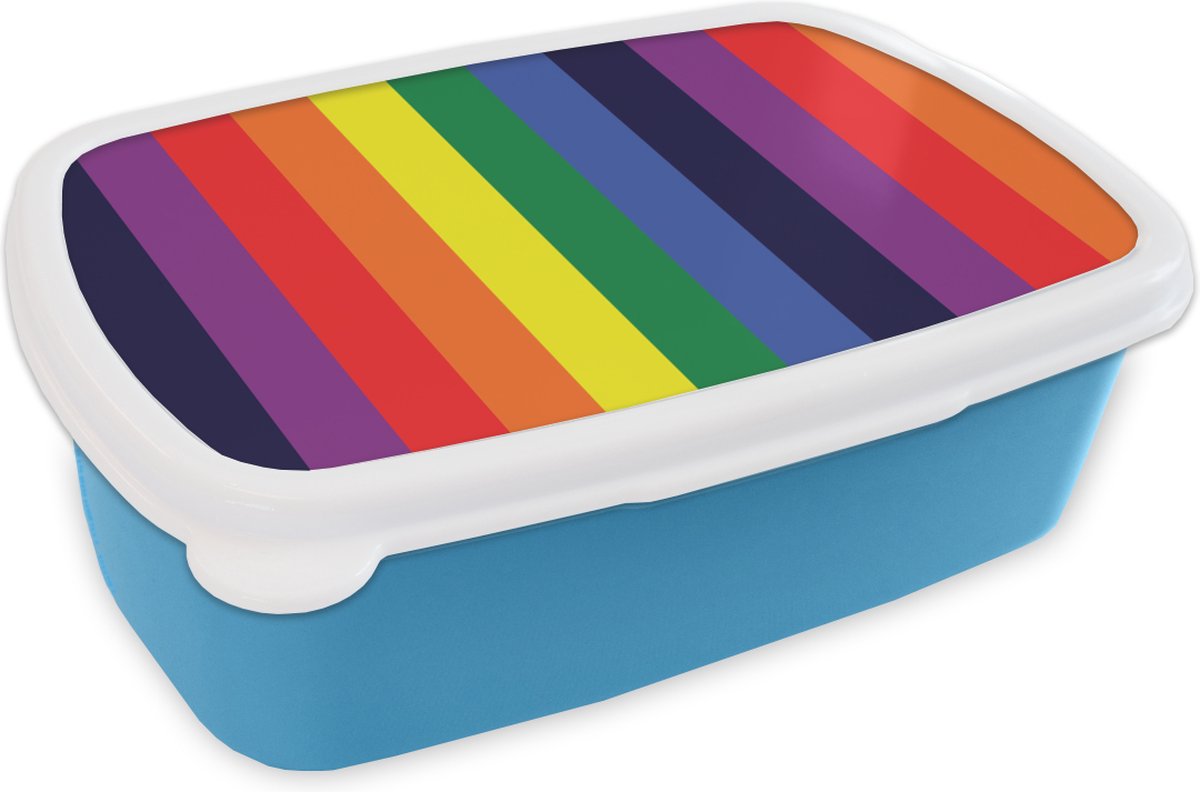 Broodtrommel Blauw - Lunchbox - Brooddoos - Regenboog - Patronen - Pride - 18x12x6 cm - Kinderen - Jongen