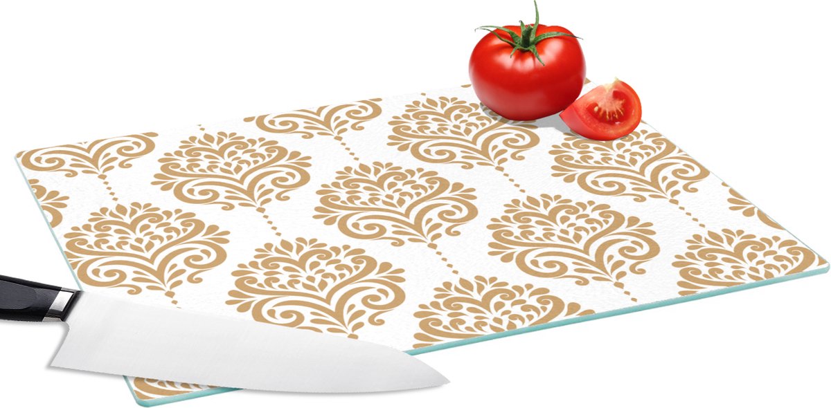 Glazen Snijplank - 39x28 - Vintage - Bloemen - Goud - Design - Snijplanken Glas
