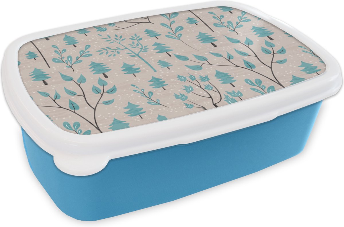 Broodtrommel Blauw - Lunchbox - Brooddoos - Winter - Bos - Design - 18x12x6 cm - Kinderen - Jongen