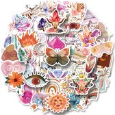 50 BOHO Stickers | Bohemian, Kristal, zon, bloemen, vlinders - voor laptop, ipad, telefoon, schrift, muur etc.