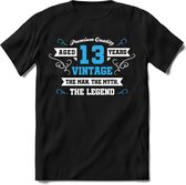 13 Jaar Legend - Feest kado T-Shirt Heren / Dames - Wit / Blauw - Perfect Verjaardag Cadeau Shirt - grappige Spreuken, Zinnen en Teksten. Maat XL