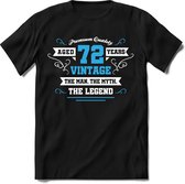 72 Jaar Legend - Feest kado T-Shirt Heren / Dames - Wit / Blauw - Perfect Verjaardag Cadeau Shirt - grappige Spreuken, Zinnen en Teksten. Maat S