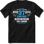 37 Jaar Legend - Feest kado T-Shirt Heren / Dames - Wit / Blauw - Perfect Verjaardag Cadeau Shirt - grappige Spreuken, Zinnen en Teksten. Maat 3XL