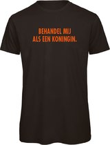 Koningsdag t-shirt zwart XXL - Behandel mij als een koningin - soBAD. | Oranje shirt dames | Oranje shirt heren | Koningsdag | Oranje collectie