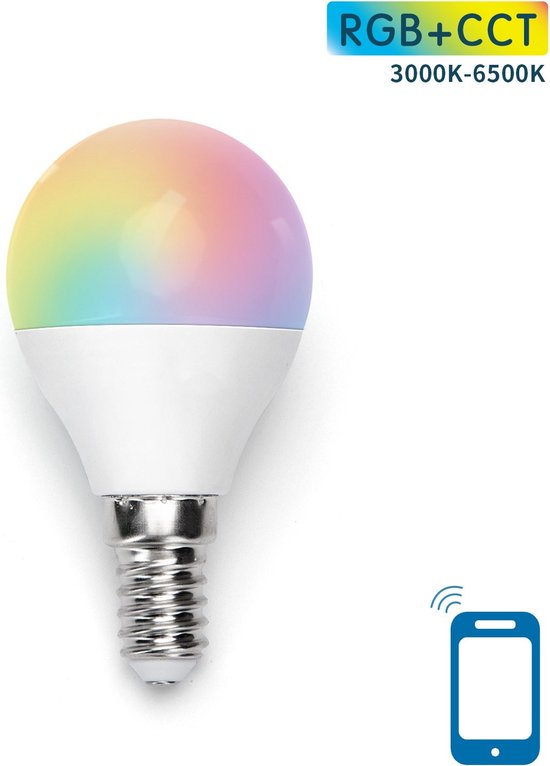 Lampe boule E14 WiFi RGB+CCT 3000K-6500K | RGB - blanc chaud - blanc lumière du jour - LED 7W=42W lampe à incandescence